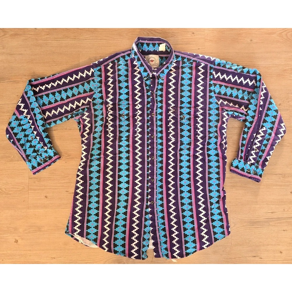 VTG 90's Mid-West Garment Co. South Western Cowboy Shirt Aztec‎ Navajo Print XL